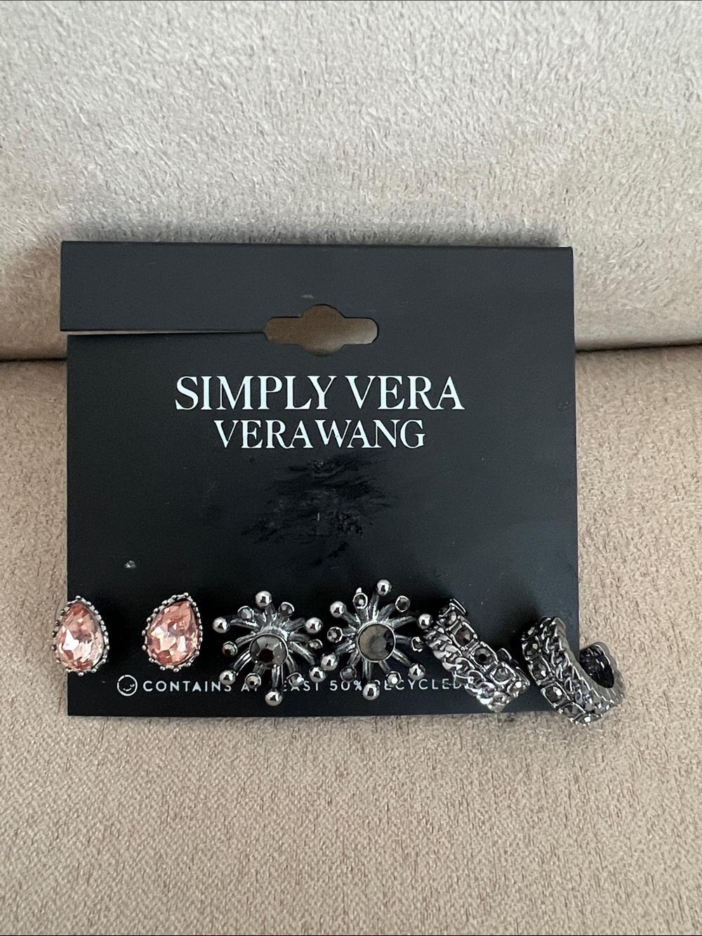 NWT Simply Vera Vera Wang Pink Teardrop and Silver Mixed Earring Set